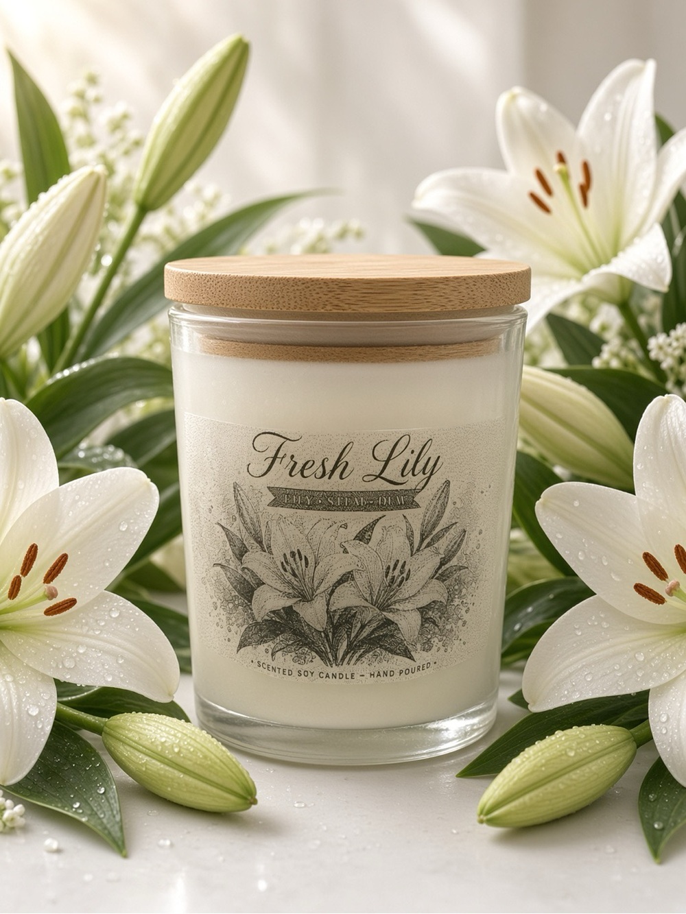 9oz Fresh Lily Soy Candle | Hand Poured | Lily Stem Dew Floral